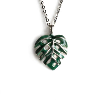 Monstera Enamel Pendant – Silver