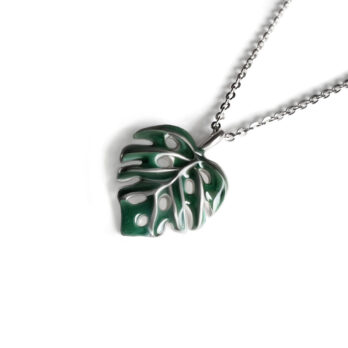 Monstera Enamel Pendant – Silver